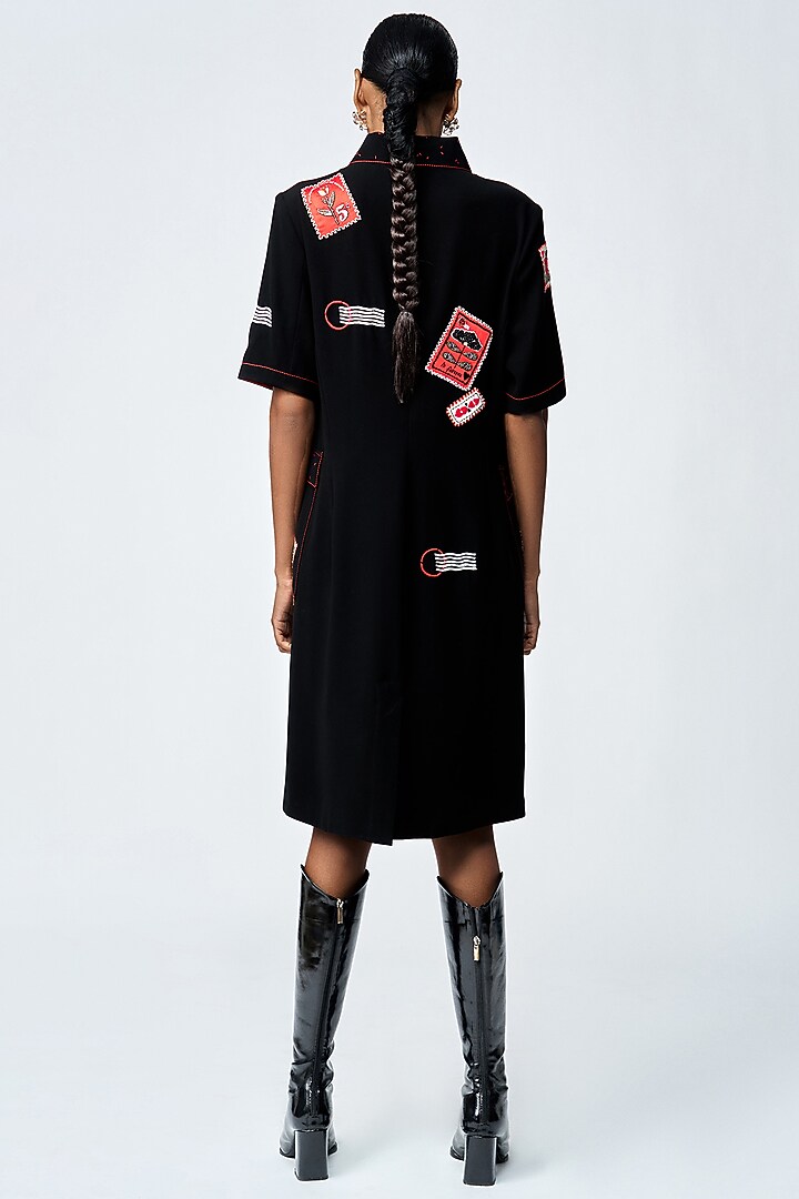 Black Japanese Crepe Paneled Shift Cocktail Dress by Shahin Mannan at Pernia's Pop Up Shop