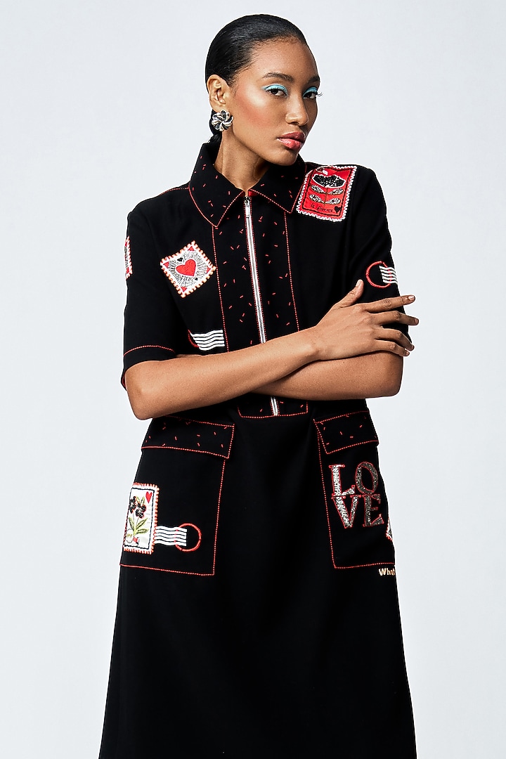 Black Japanese Crepe Paneled Shift Cocktail Dress by Shahin Mannan at Pernia's Pop Up Shop
