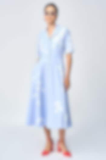 Wispy Blue Double Crepe Circular Cocktail Dress by Shahin Mannan at Pernia's Pop Up Shop