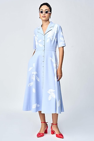 Wispy Blue Double Crepe Circular Dress by Shahin Mannan