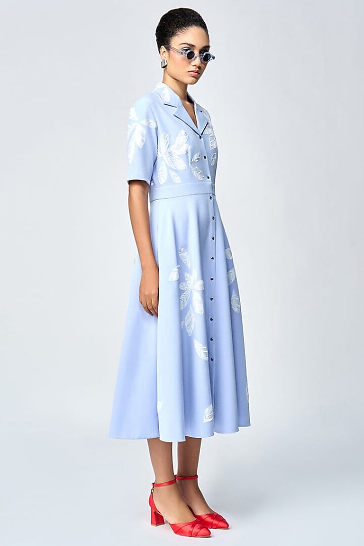 Wispy Blue Double Crepe Circular Cocktail Dress by Shahin Mannan at Pernia's Pop Up Shop
