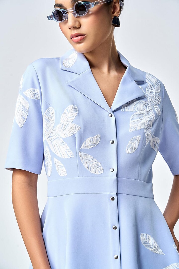 Wispy Blue Double Crepe Circular Cocktail Dress by Shahin Mannan at Pernia's Pop Up Shop