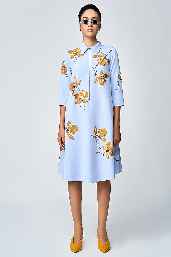 Wispy Blue Double Crepe Cocktail Dress by Shahin Mannan at Pernia's Pop Up Shop