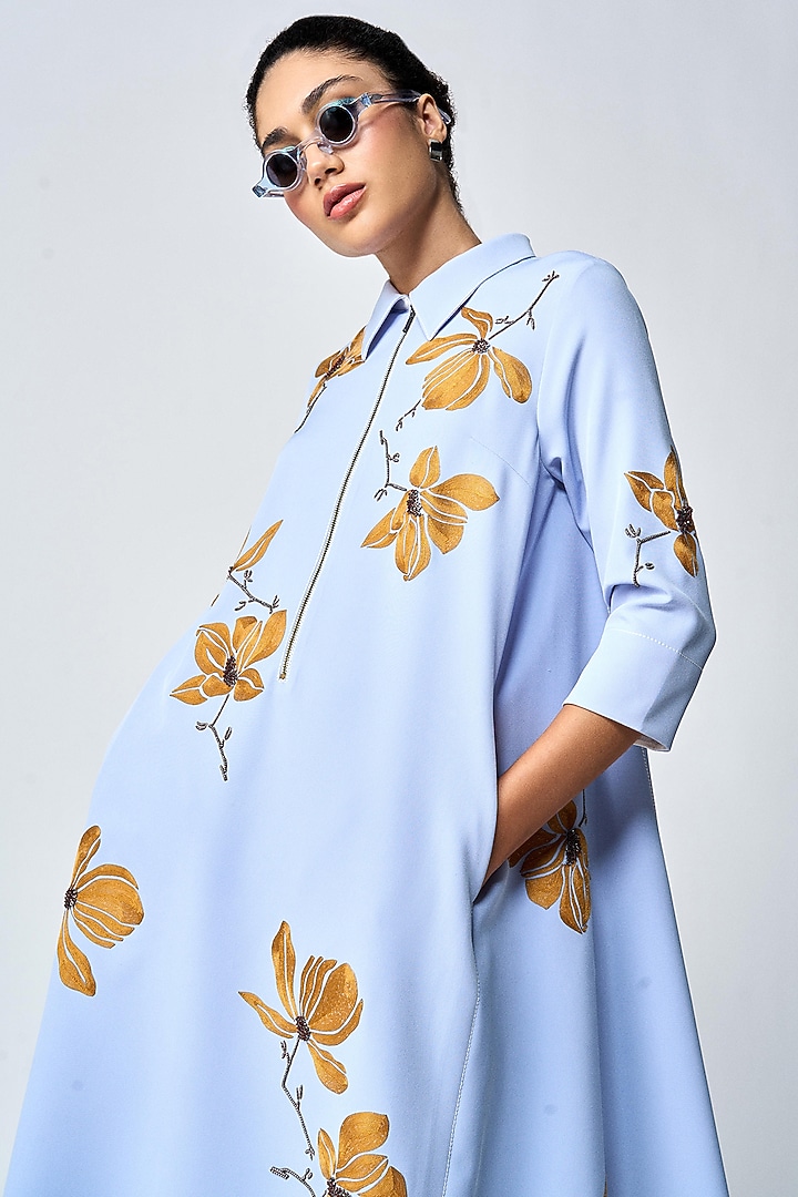 Wispy Blue Double Crepe Cocktail Dress by Shahin Mannan at Pernia's Pop Up Shop