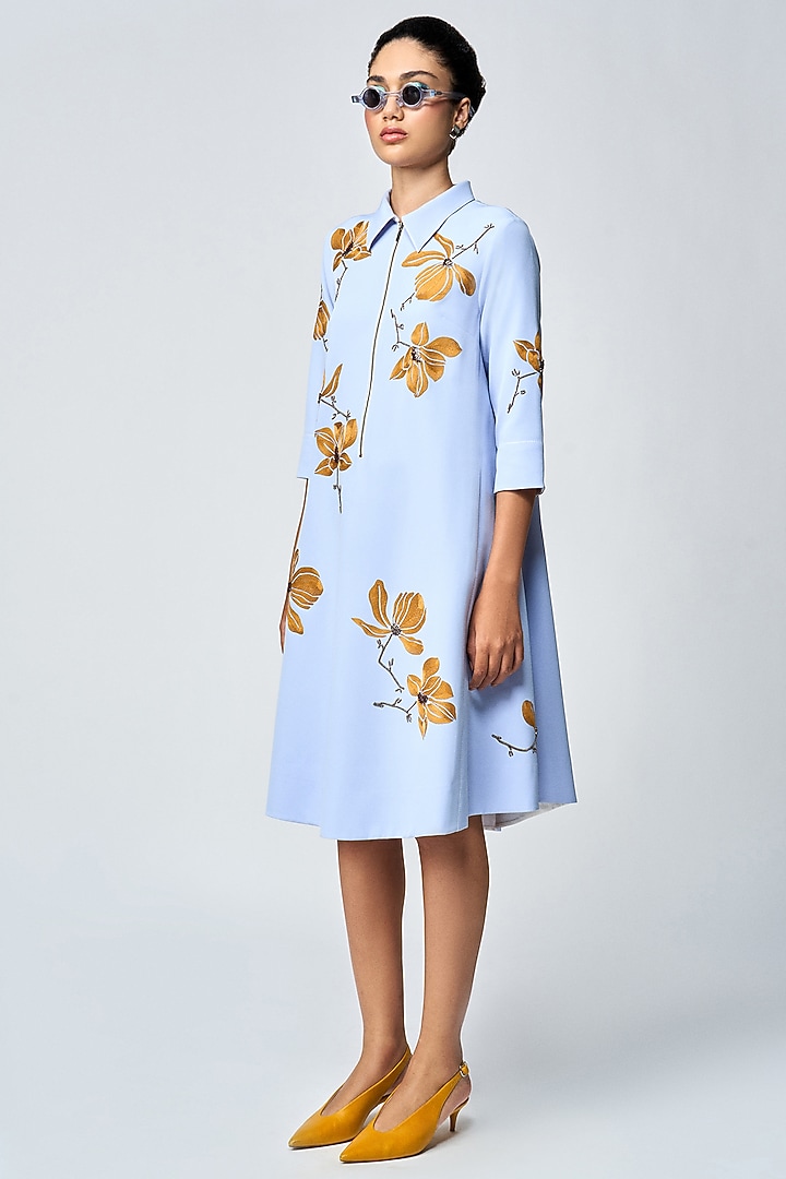 Wispy Blue Double Crepe Cocktail Dress by Shahin Mannan at Pernia's Pop Up Shop