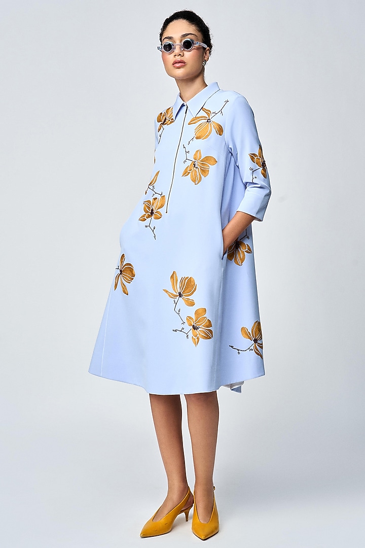Wispy Blue Double Crepe Cocktail Dress by Shahin Mannan at Pernia's Pop Up Shop