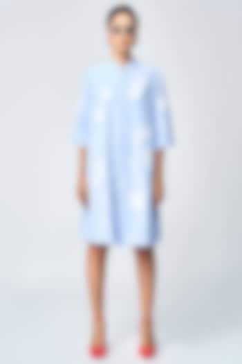 Blue Double Crepe Flared Cocktail Dress by Shahin Mannan at Pernia's Pop Up Shop