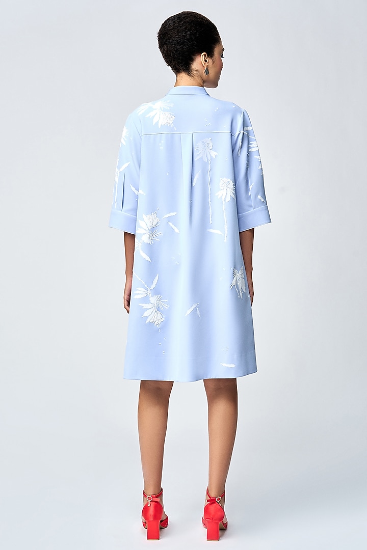 Blue Double Crepe Flared Cocktail Dress by Shahin Mannan at Pernia's Pop Up Shop