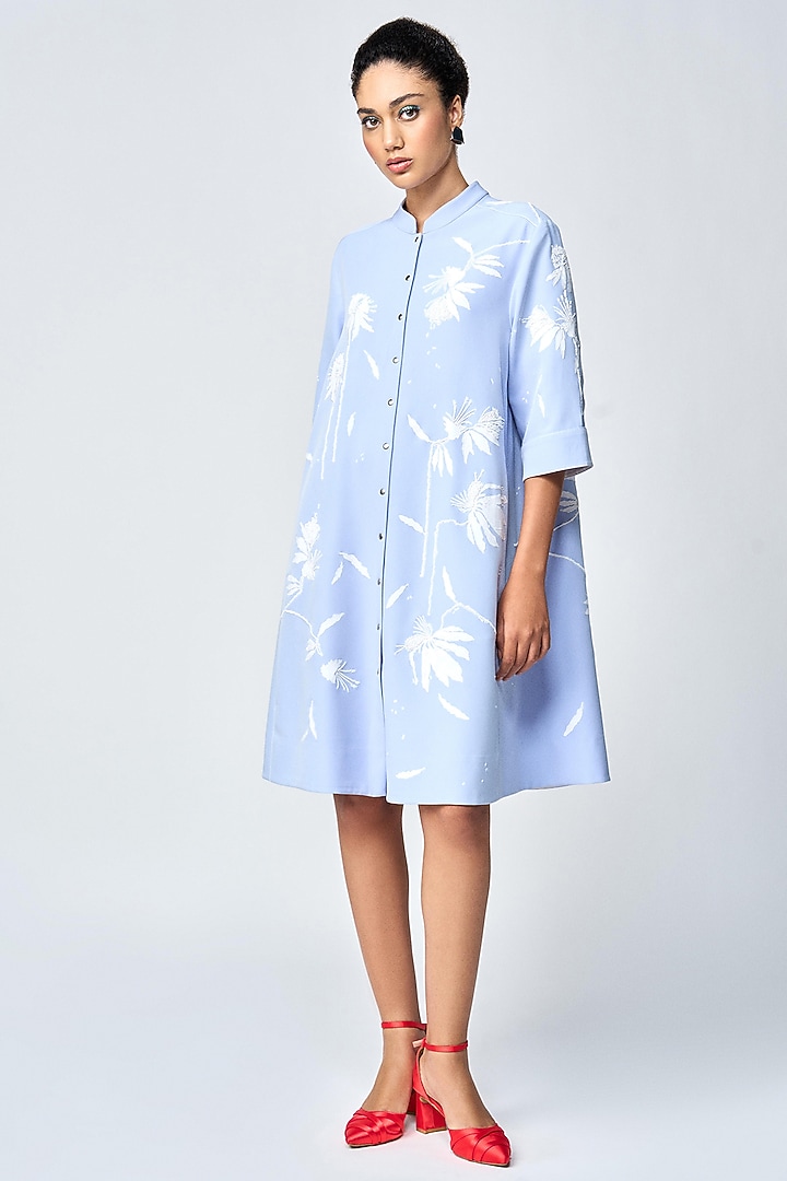 Blue Double Crepe Flared Cocktail Dress by Shahin Mannan at Pernia's Pop Up Shop