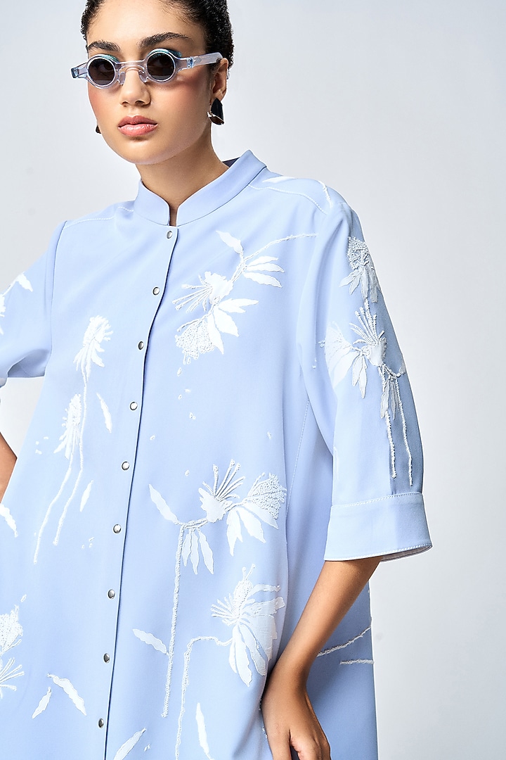 Blue Double Crepe Flared Cocktail Dress by Shahin Mannan at Pernia's Pop Up Shop