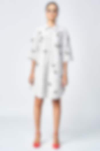 Light Grey Double Crepe Embellished A-Line Shirt Cocktail Dress by Shahin Mannan at Pernia's Pop Up Shop