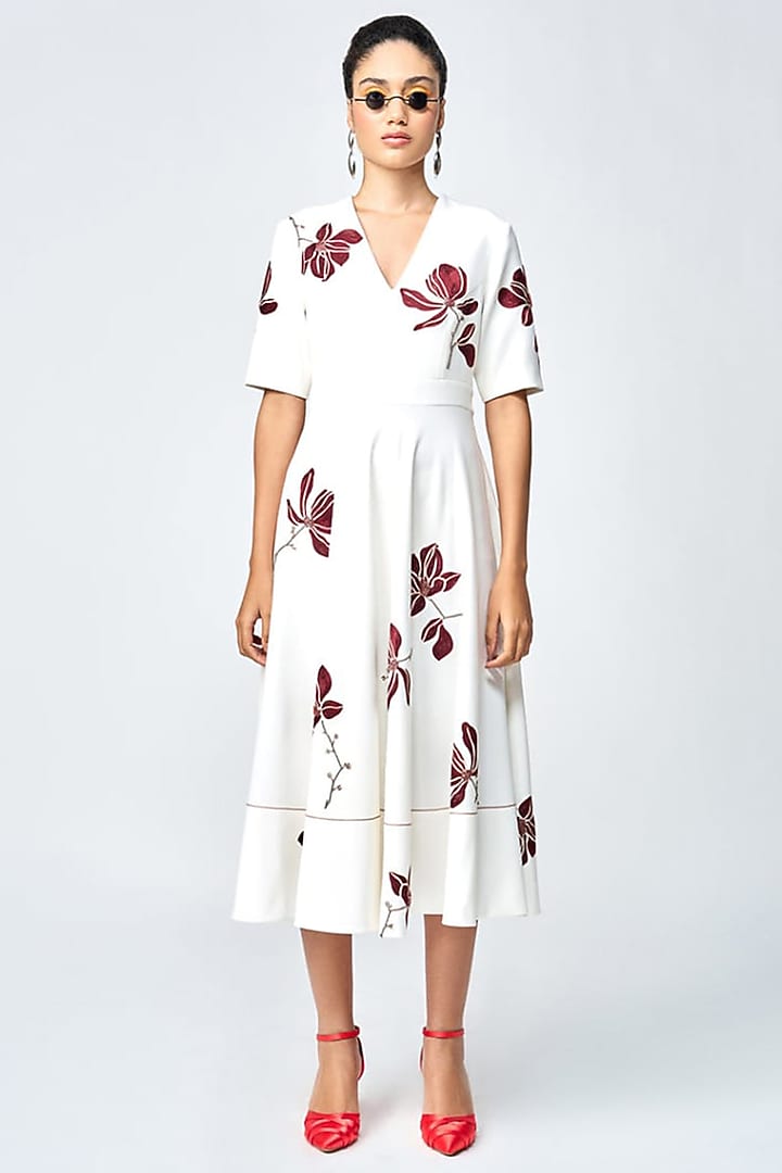 Ivory Double Crepe Circular Cocktail Dress by Shahin Mannan at Pernia's Pop Up Shop