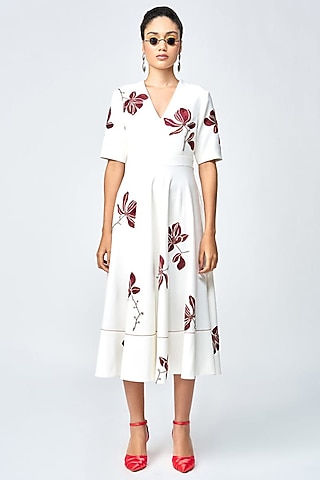 Ivory Double Crepe Circular Dress by Shahin Mannan