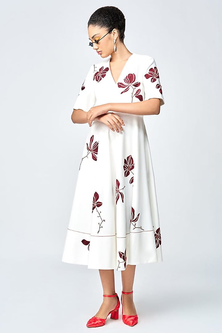 Ivory Double Crepe Circular Cocktail Dress by Shahin Mannan at Pernia's Pop Up Shop