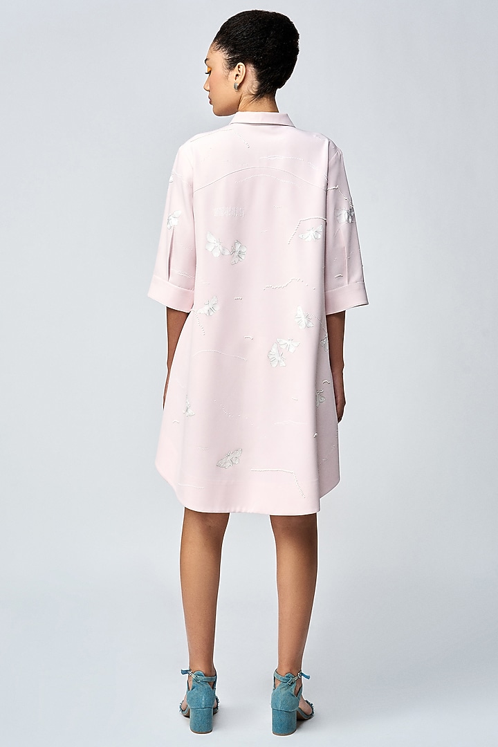 Peach Double Crepe Embellished A-Line Shirt Cocktail Dress by Shahin Mannan at Pernia's Pop Up Shop