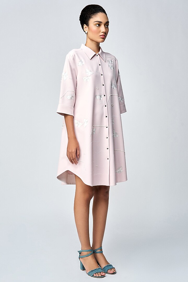 Peach Double Crepe Embellished A-Line Shirt Cocktail Dress by Shahin Mannan at Pernia's Pop Up Shop