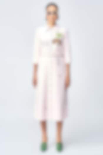 Glass Peach Double Crepe Midi Cocktail Shirt Dress by Shahin Mannan at Pernia's Pop Up Shop