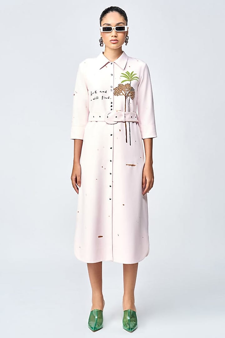 Glass Peach Double Crepe Midi Cocktail Shirt Dress by Shahin Mannan at Pernia's Pop Up Shop