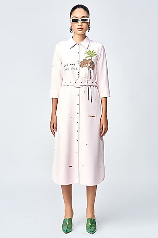 Glass Peach Double Crepe Midi Shirt Dress by Shahin Mannan