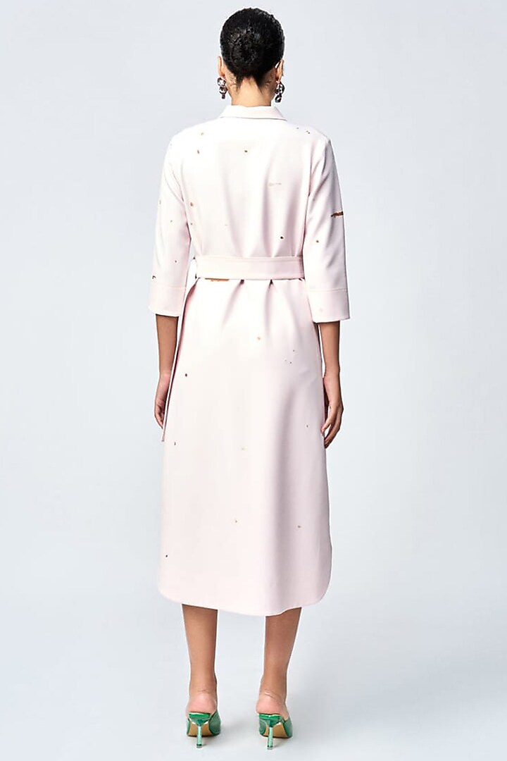 Glass Peach Double Crepe Midi Cocktail Shirt Dress by Shahin Mannan at Pernia's Pop Up Shop