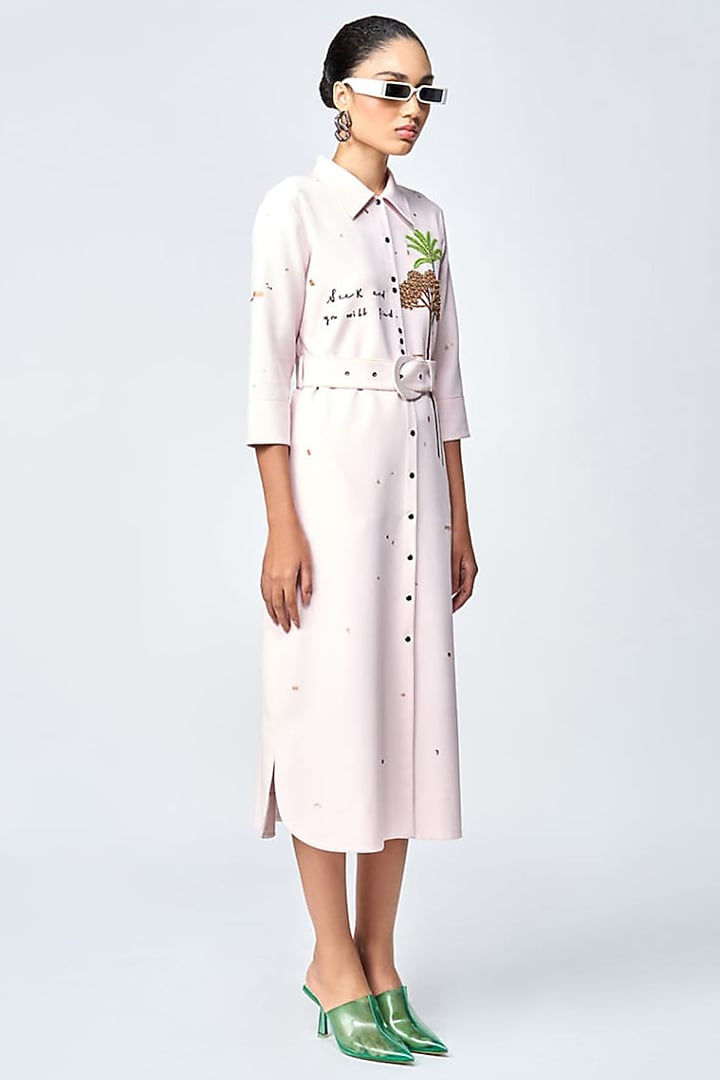 Glass Peach Double Crepe Midi Cocktail Shirt Dress by Shahin Mannan at Pernia's Pop Up Shop