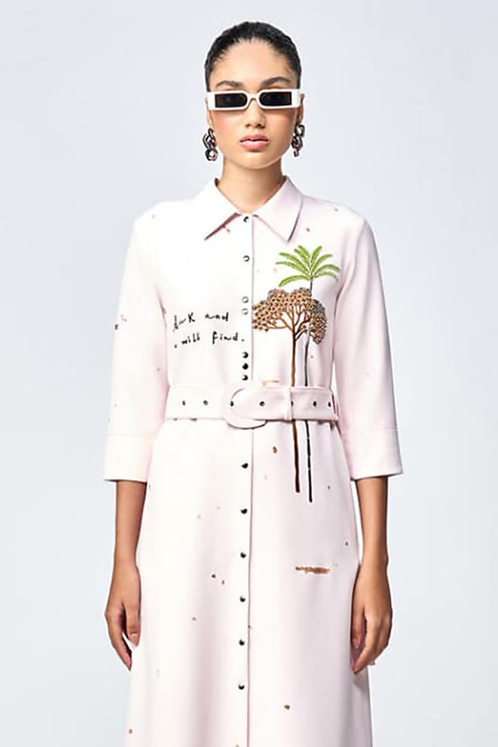 Glass Peach Double Crepe Midi Cocktail Shirt Dress by Shahin Mannan at Pernia's Pop Up Shop