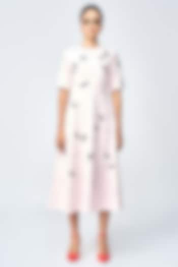 Peach Double Crepe Embellished Midi Cocktail Dress by Shahin Mannan at Pernia's Pop Up Shop