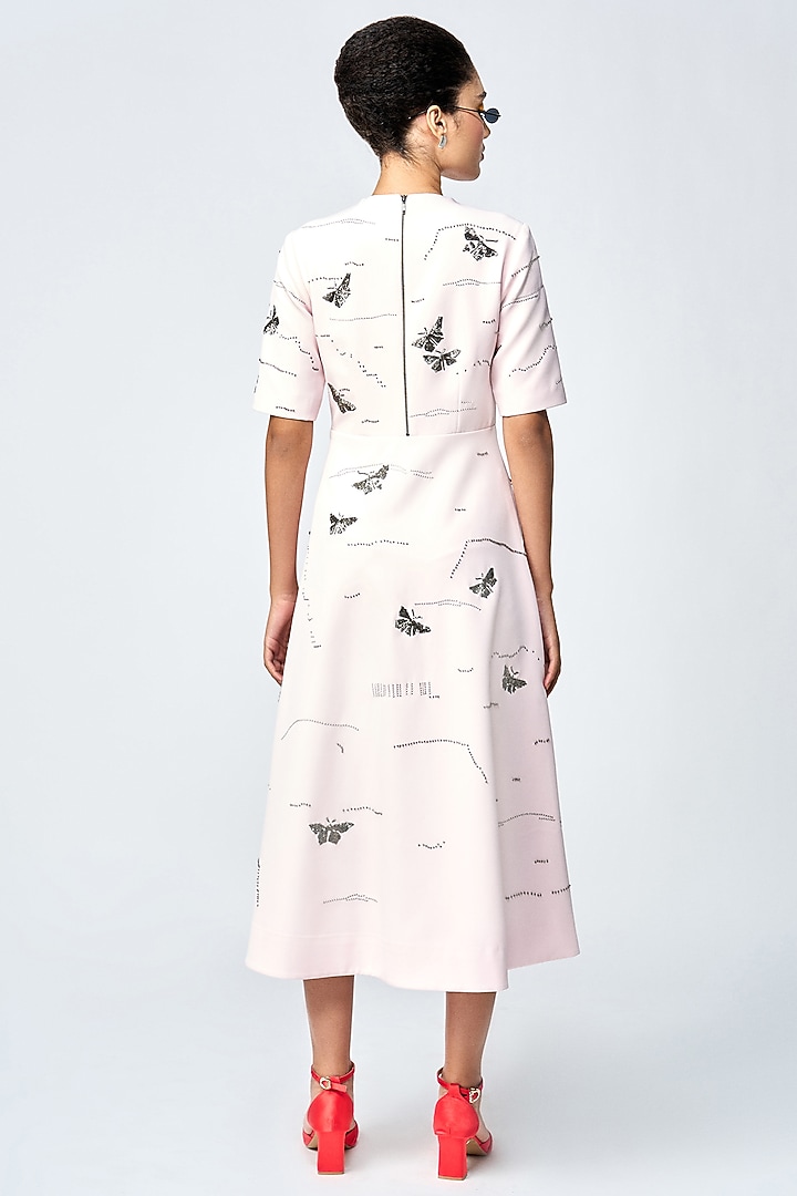 Peach Double Crepe Embellished Midi Cocktail Dress by Shahin Mannan at Pernia's Pop Up Shop