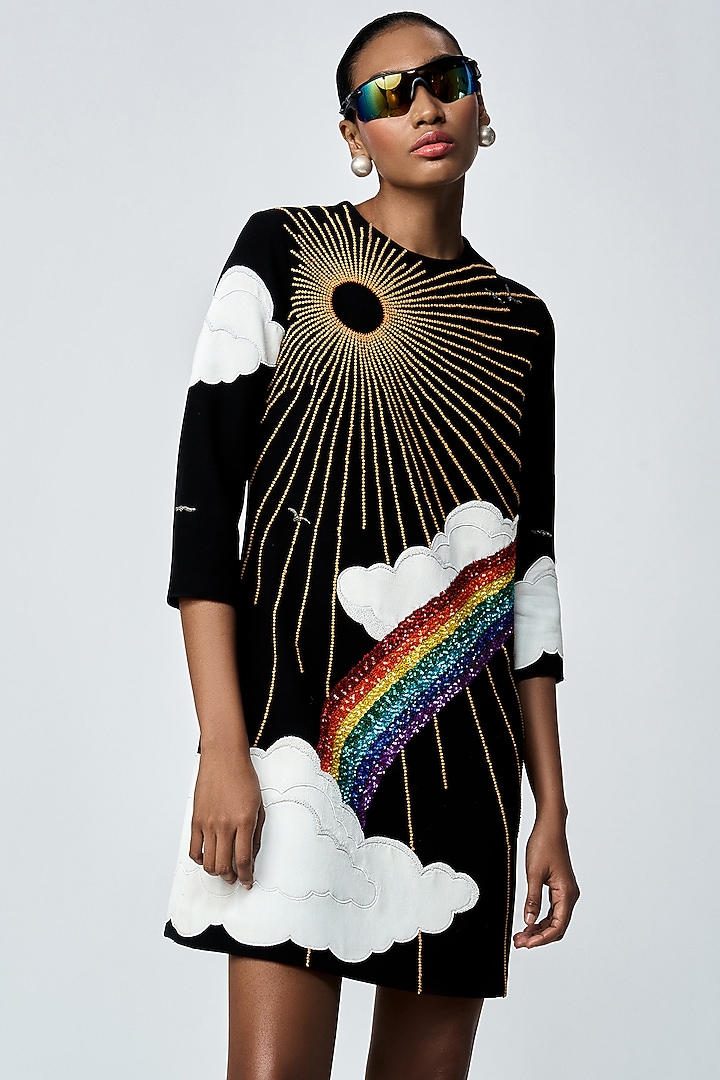 Black Japanese Crepe Mini Cocktail Dress by Shahin Mannan at Pernia's Pop Up Shop