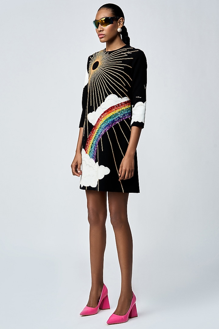 Black Japanese Crepe Mini Cocktail Dress by Shahin Mannan at Pernia's Pop Up Shop