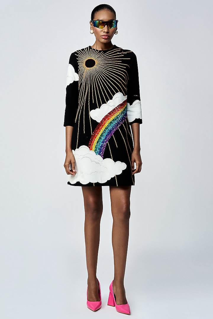 Black Japanese Crepe Mini Cocktail Dress by Shahin Mannan at Pernia's Pop Up Shop