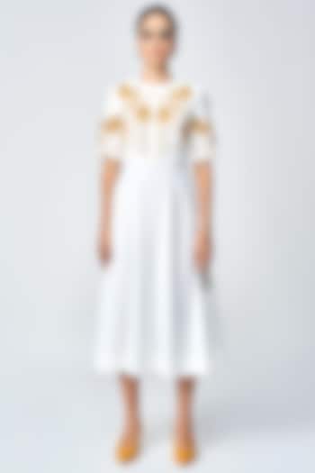 Ivory Japanese Crepe Midi Cocktail Dress by Shahin Mannan at Pernia's Pop Up Shop