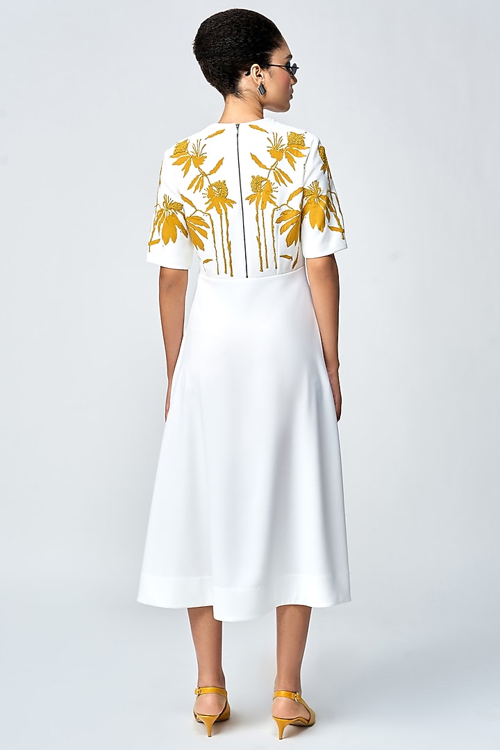 Ivory Japanese Crepe Midi Cocktail Dress by Shahin Mannan at Pernia's Pop Up Shop