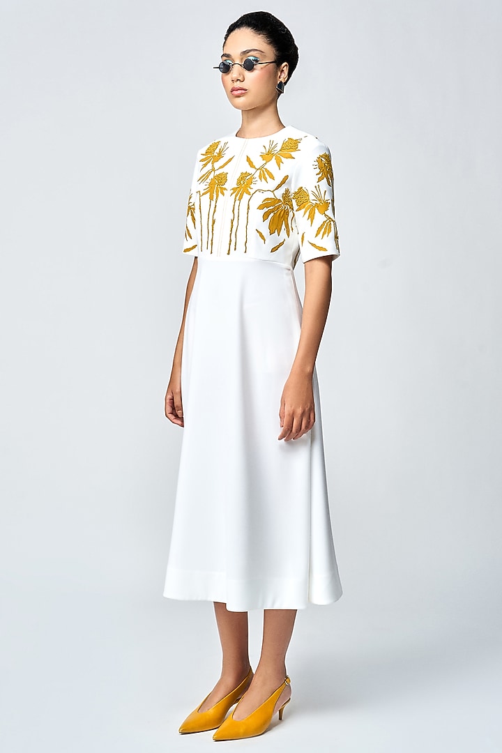 Ivory Japanese Crepe Midi Cocktail Dress by Shahin Mannan at Pernia's Pop Up Shop