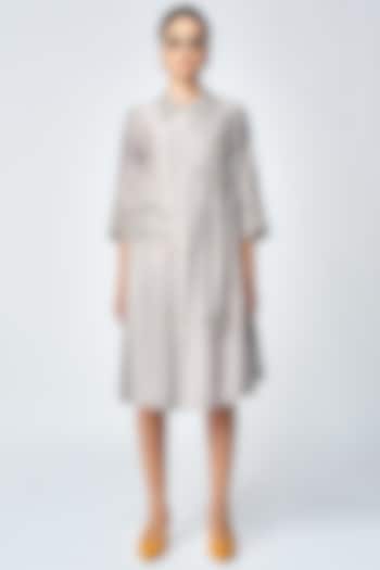 Grey Silk Chanderi Shirt Vacation Dress by Shahin Mannan at Pernia's Pop Up Shop