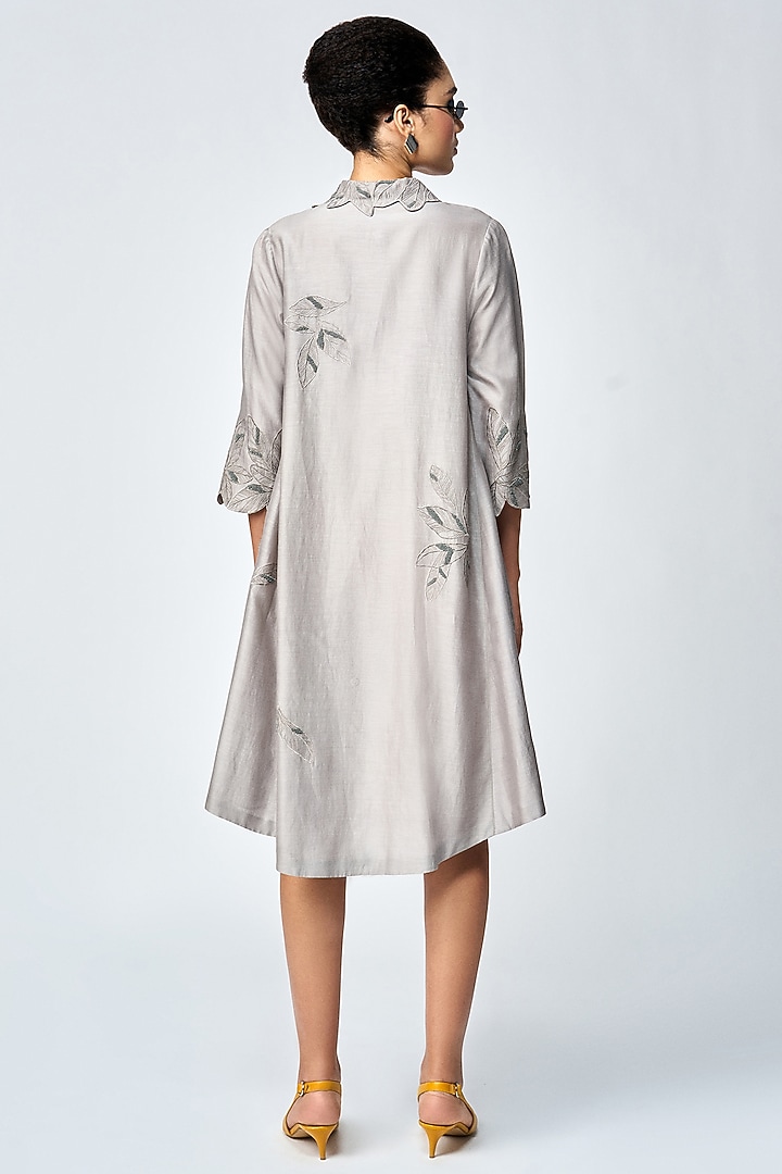 Grey Silk Chanderi Shirt Vacation Dress by Shahin Mannan at Pernia's Pop Up Shop