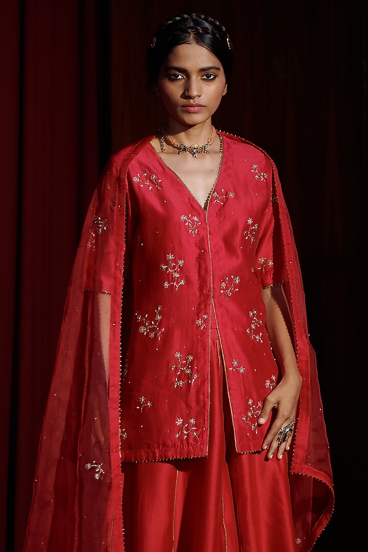 Berry Red Gold Magzi Wedding Sharara Set by Shikha Mehta at Pernia's Pop Up Shop