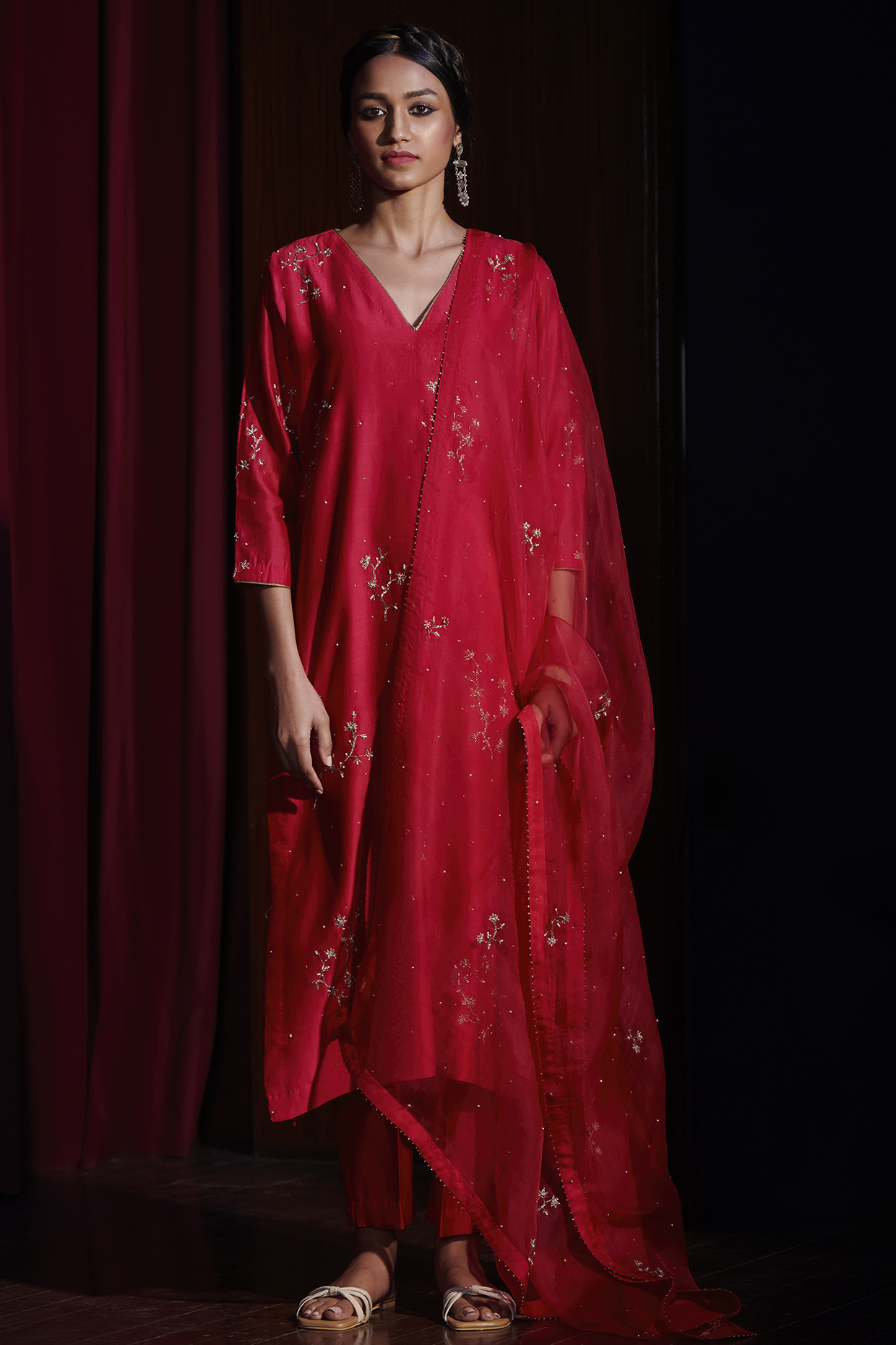 Berry Red Kurta Set With Embroidery by Shikha Mehta at Pernia's Pop Up Shop