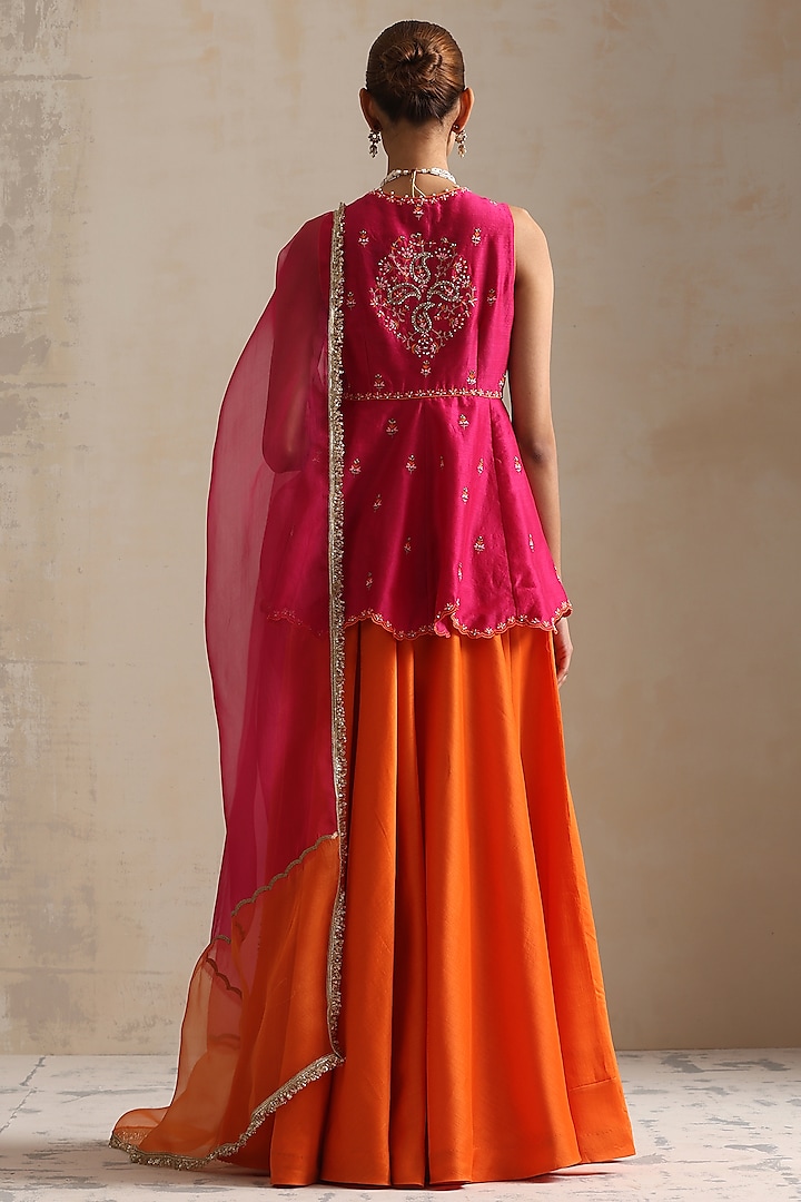 Pink Silk Chanderi Hand Embroidered Peplum Kurta Set by Shikha Mehta at Pernia's Pop Up Shop