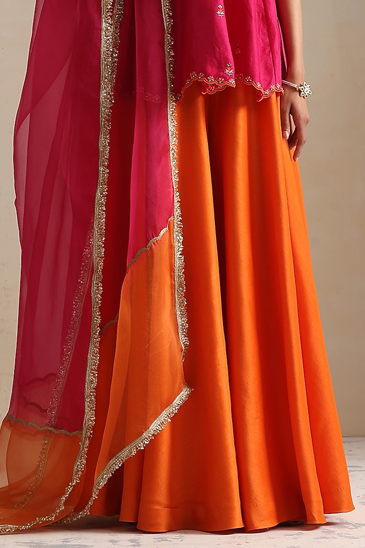 Pink Silk Chanderi Hand Embroidered Peplum Kurta Set by Shikha Mehta at Pernia's Pop Up Shop