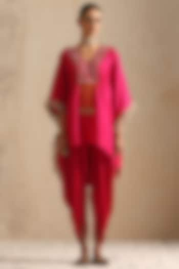 Pink Silk & Satin Hand Embroidered Co-Ord Set by Shikha Mehta at Pernia's Pop Up Shop