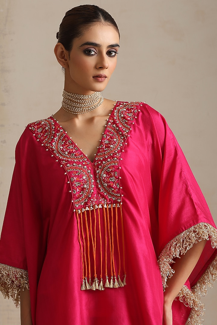 Pink Silk & Satin Hand Embroidered Co-Ord Set by Shikha Mehta at Pernia's Pop Up Shop