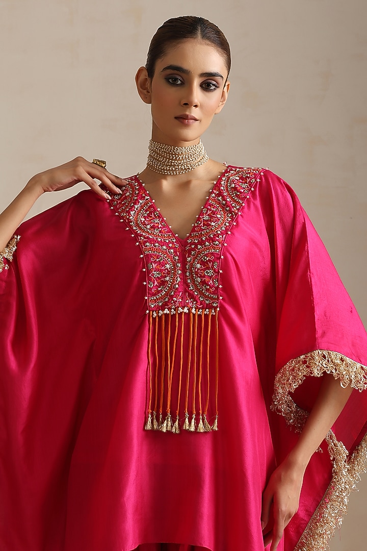Pink Silk & Satin Hand Embroidered Co-Ord Set by Shikha Mehta at Pernia's Pop Up Shop