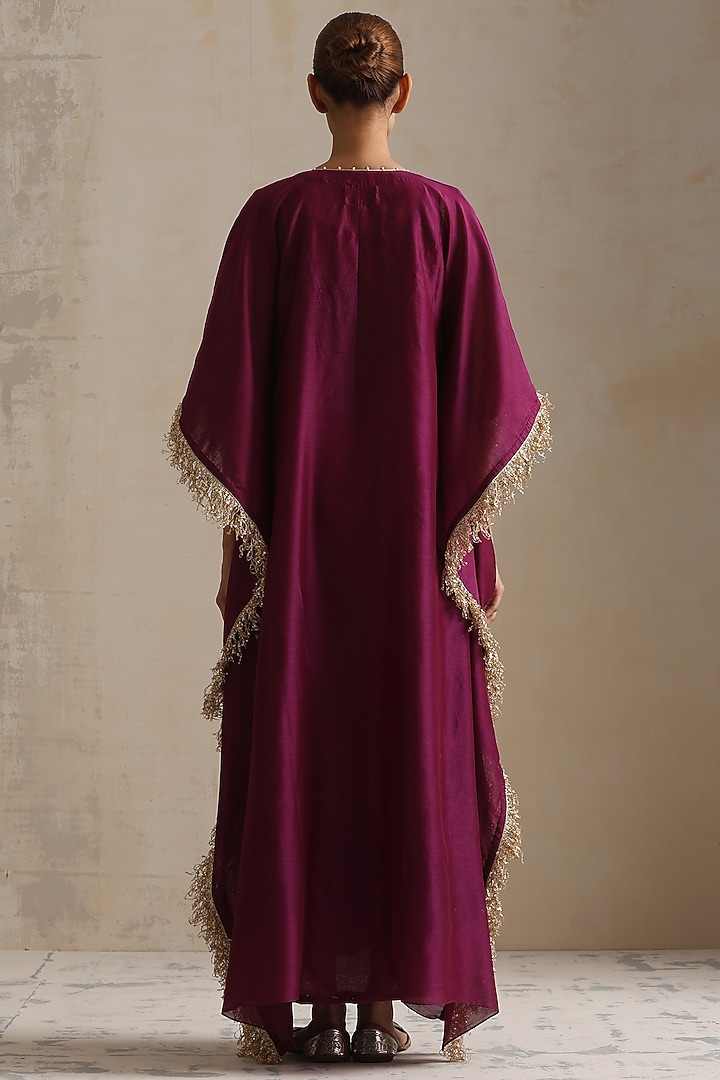Purple Silk Chanderi Thread Embroidered Kaftan by Shikha Mehta at Pernia's Pop Up Shop