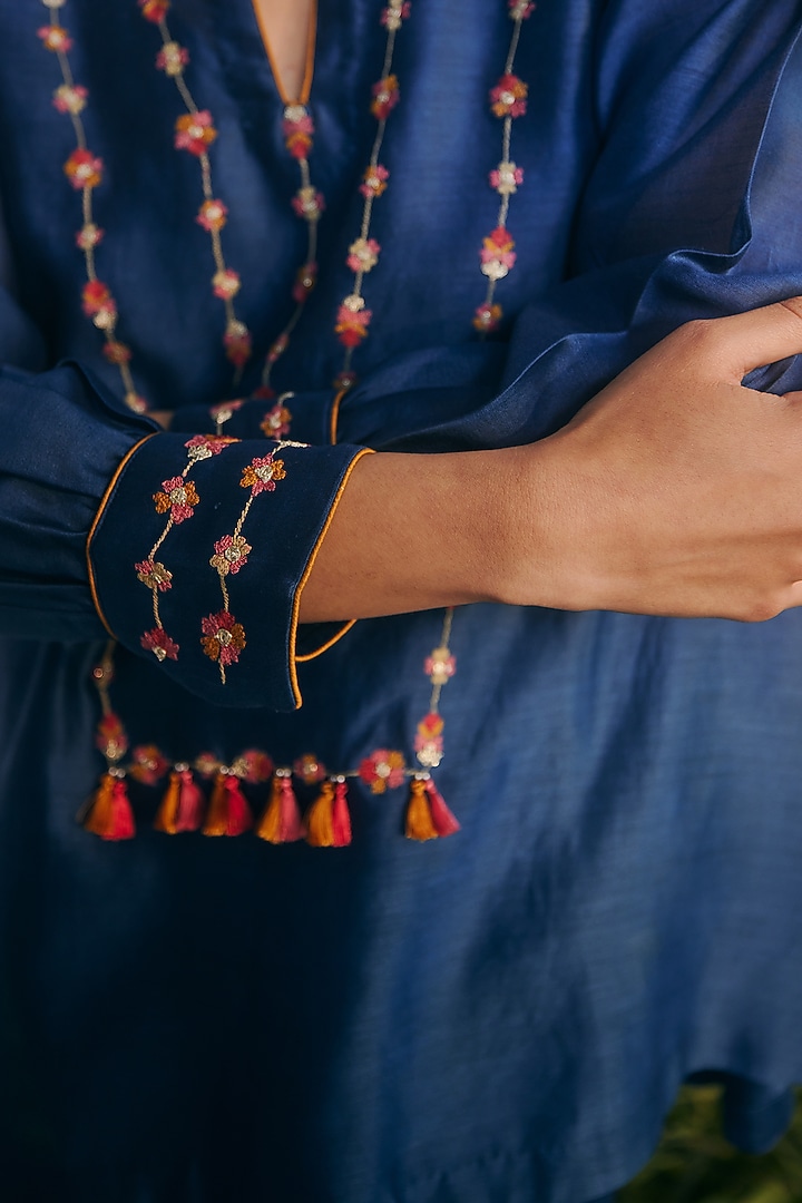 Cobalt Blue Silk Chanderi Embroidered Co-Ord Set by Shikha Mehta at Pernia's Pop Up Shop