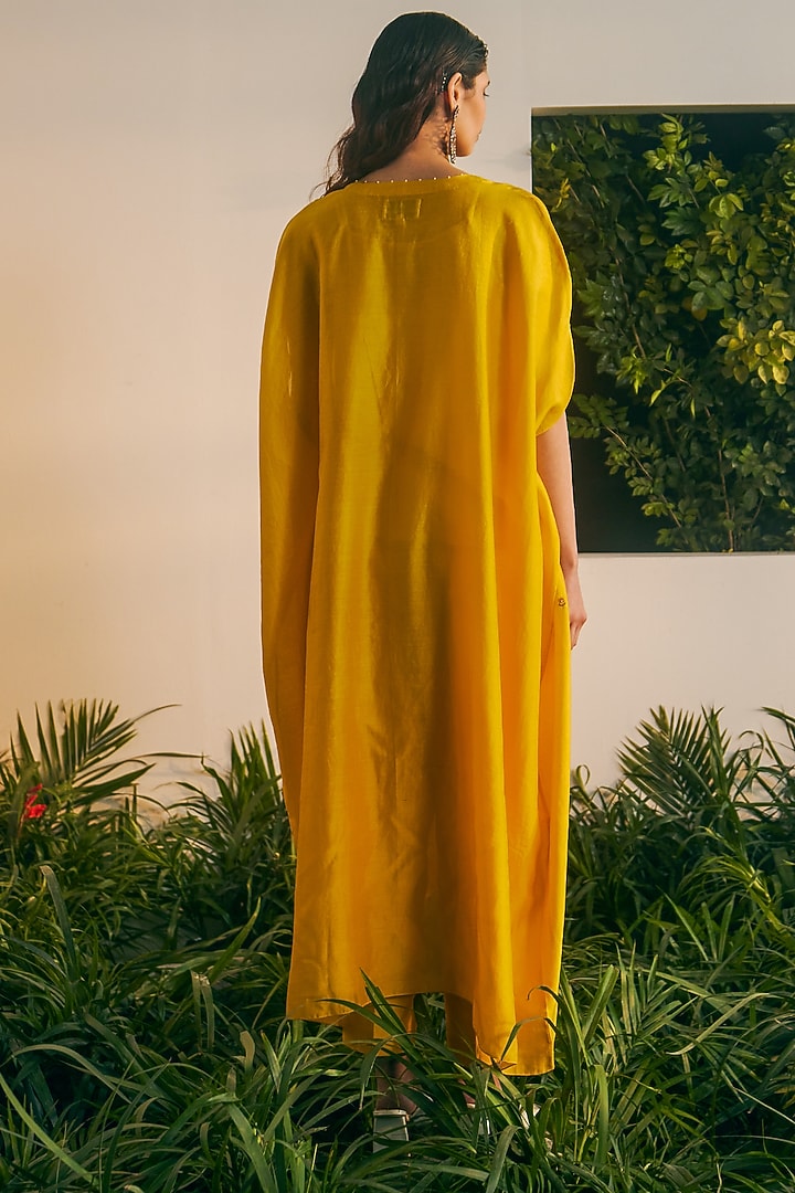 Yellow Silk Chanderi Embroidered Kaftan Set by Shikha Mehta at Pernia's Pop Up Shop