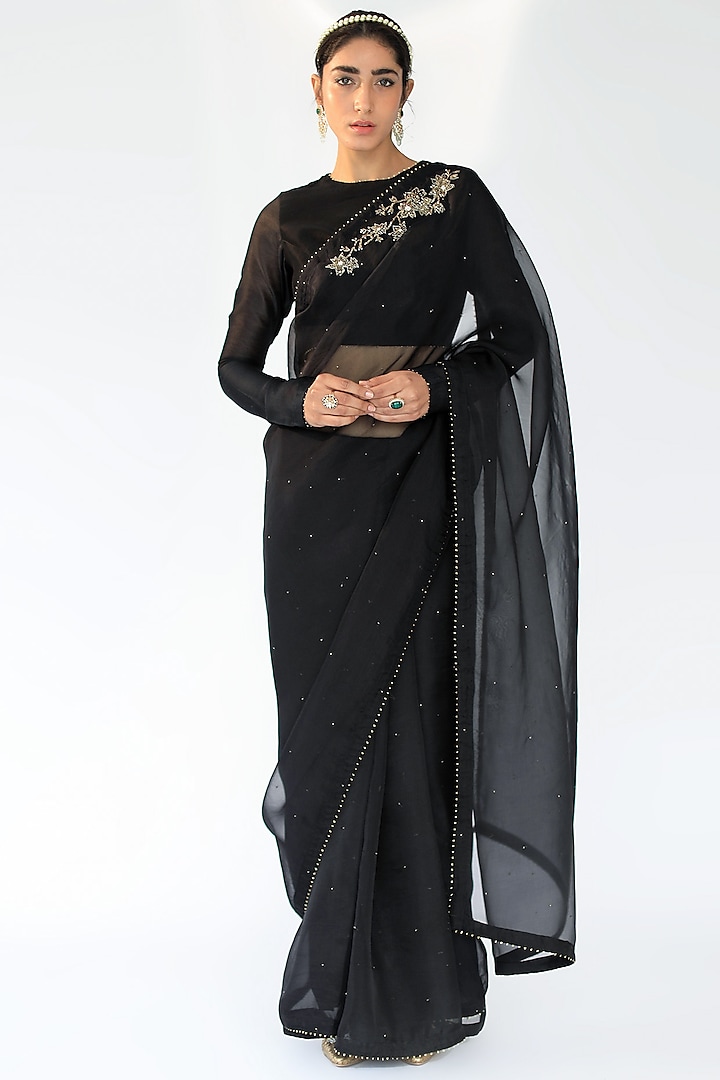 Black Embellished Saree Set by Shikha Mehta