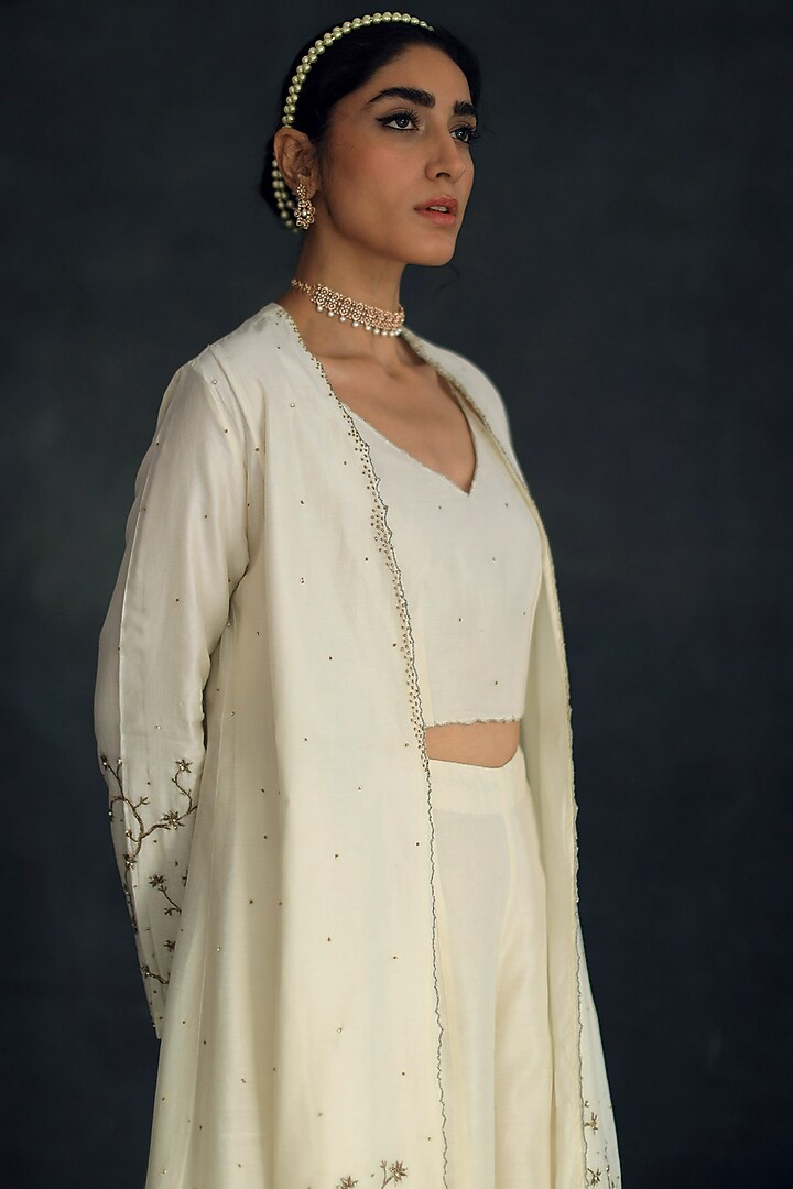 Ivory Embellished Jacket Set by Shikha Mehta at Pernia's Pop Up Shop