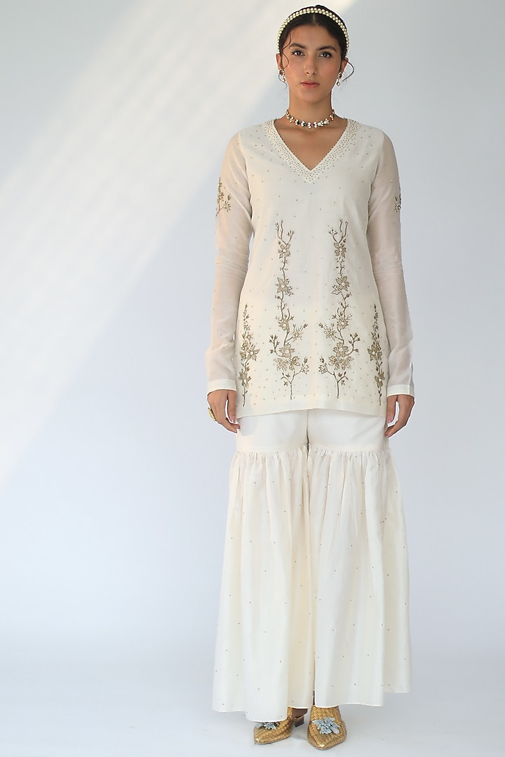 Ivory Embroidered Wedding Sharara Set by Shikha Mehta at Pernia's Pop Up Shop