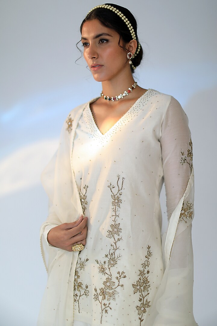 Ivory Embroidered Wedding Sharara Set by Shikha Mehta at Pernia's Pop Up Shop